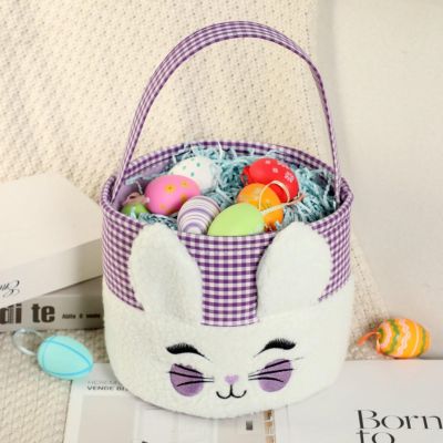 CYPSIUYYD Easter party decoration basket Easter bucket Plush rabbit ear bucket
