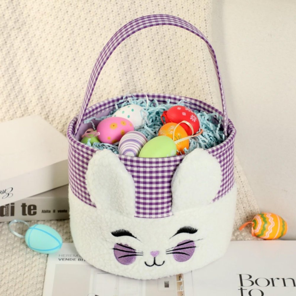 CYPSIUYYD Easter party decoration basket Easter bucket Plush rabbit ear bucket