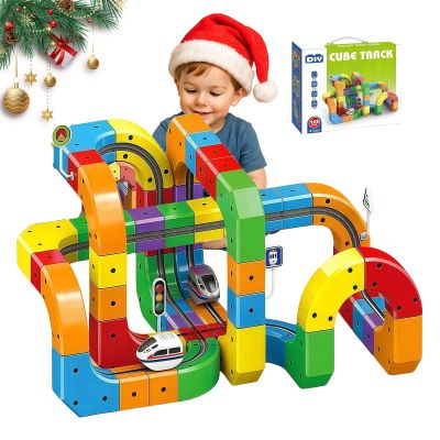 Track Fusion, Trackfusion Train - Electric Train Set, 3D Train Routes with Mix-and-Match STEM Cubes, DIY Magic Track Cube with Rechargeable Car for Interactive Fun Play and Gifts (123Pcs)