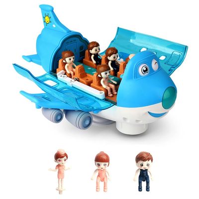 JTLB Electric Model Aircraft Toys Luminous Music 360 Degree Rotation Interactive Light Up Toy for Kids Christmas Party Gifts Blue Pink Plastic 26x21x14.5cm (Blue)