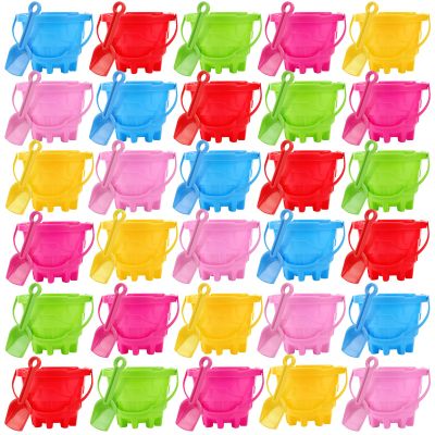 30 Sets Sand Buckets with Shovels for Kids Beach Buckets Plastic Water Pail for Fun Summer Pool Party Favors End of School Year Gifts for Kids Bulk (Colorful)