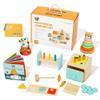 123 BABY BOX 6-in-1 Montessori Learning Toys for 13-18 Months - Toddler Developmental Activity Set with Bear Tower, Pound Bench, Beads Coaster & More Educational Wooden Toys view 1