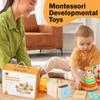 123 BABY BOX 6-in-1 Montessori Learning Toys for 13-18 Months - Toddler Developmental Activity Set with Bear Tower, Pound Bench, Beads Coaster & More Educational Wooden Toys view 3