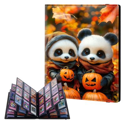 ETLKJVBL 9 Pocket Trading Card Binder, Card Collection Book for MTG TCG Baseball & Sports, Pandas with Spooky Season Pumpkins Top Loader Holder Album for Collector