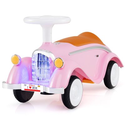 Costzon Toddler Ride On Toy, Classic Foot to Floor Sliding Car w/Steering Wheel, Horn, Headlights & Under Seat Storage, Kids Push Ride-Ons, Retro Baby Ride On Toys for Boys Girls 19-36 Months (Pink)
