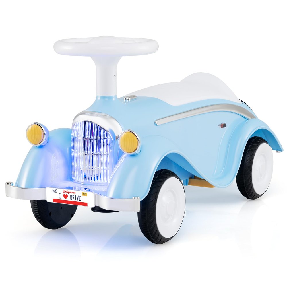 Costzon Toddler Ride On Toy, Classic Foot to Floor Sliding Car w/Steering Wheel, Horn, Headlights & Under Seat Storage, Kids Push Ride-Ons, Retro Baby Ride On Toys for Boys Girls 19-36 Months (Blue)