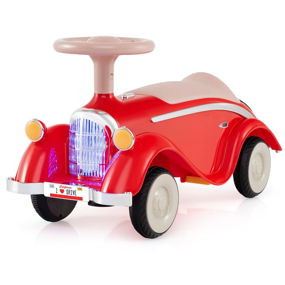 Costzon Toddler Ride On Toy, Classic Foot to Floor Sliding Car w/Steering Wheel, Horn, Headlights & Under Seat Storage, Kids Push Ride-Ons, Retro Baby Ride On Toys for Boys Girls 19-36 Months (Red)