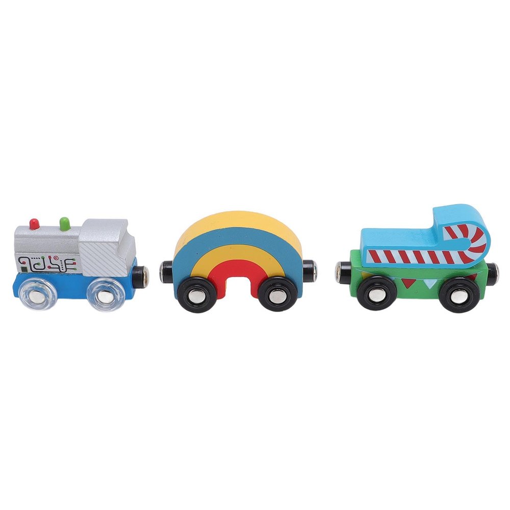 ariarly Wooden Train Set, Maple Wood Train Toy with 3 Wooden Trains, Learning Educational Portable Wood Train Cars for Toddlers