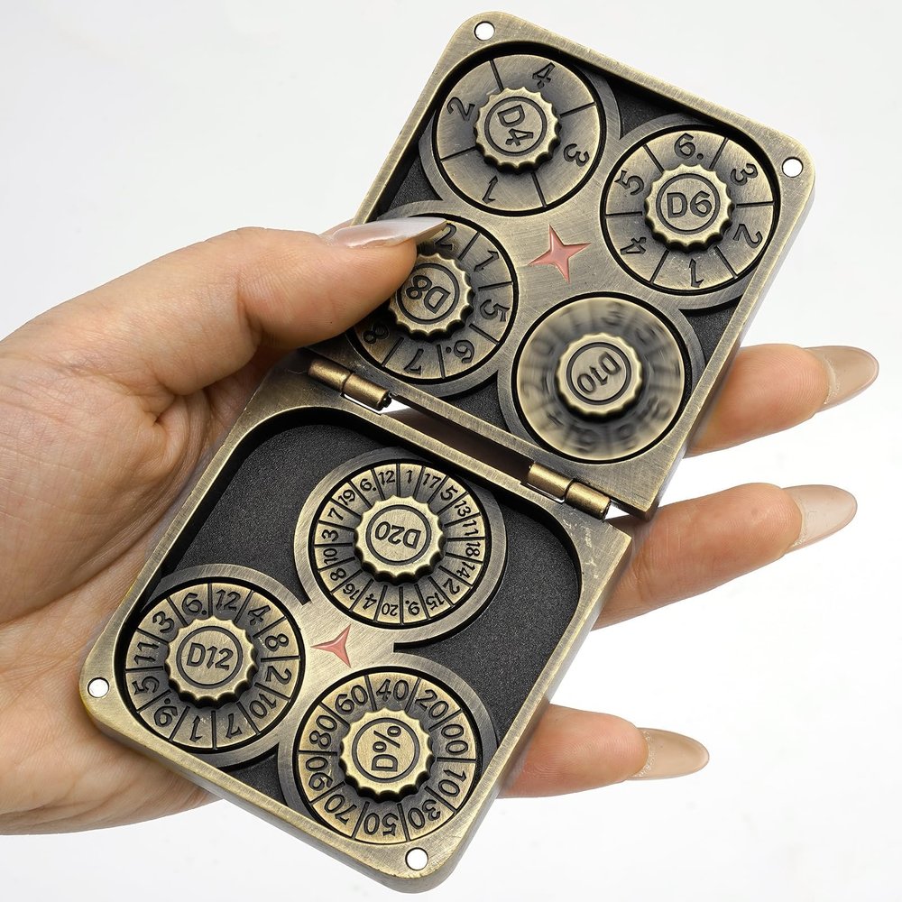7-in-1 dice Spinner7 in 1 Foldable Dragon Spinner dice Foldable Metal DND dice Set,Pocket dice Spinner for Dollar Board Games DND Accessories (Antique Bronze)