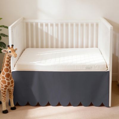 100% Cotton Scallop Edge Crib Bed Skirt, 28"x 52" with 14" Drop, 4-Sided Soft Breathable Cotton Bedding Skirt for Baby Boys Girls, Elegant Vintage Chic Boho Nursery Decor Toddler Bedskirt