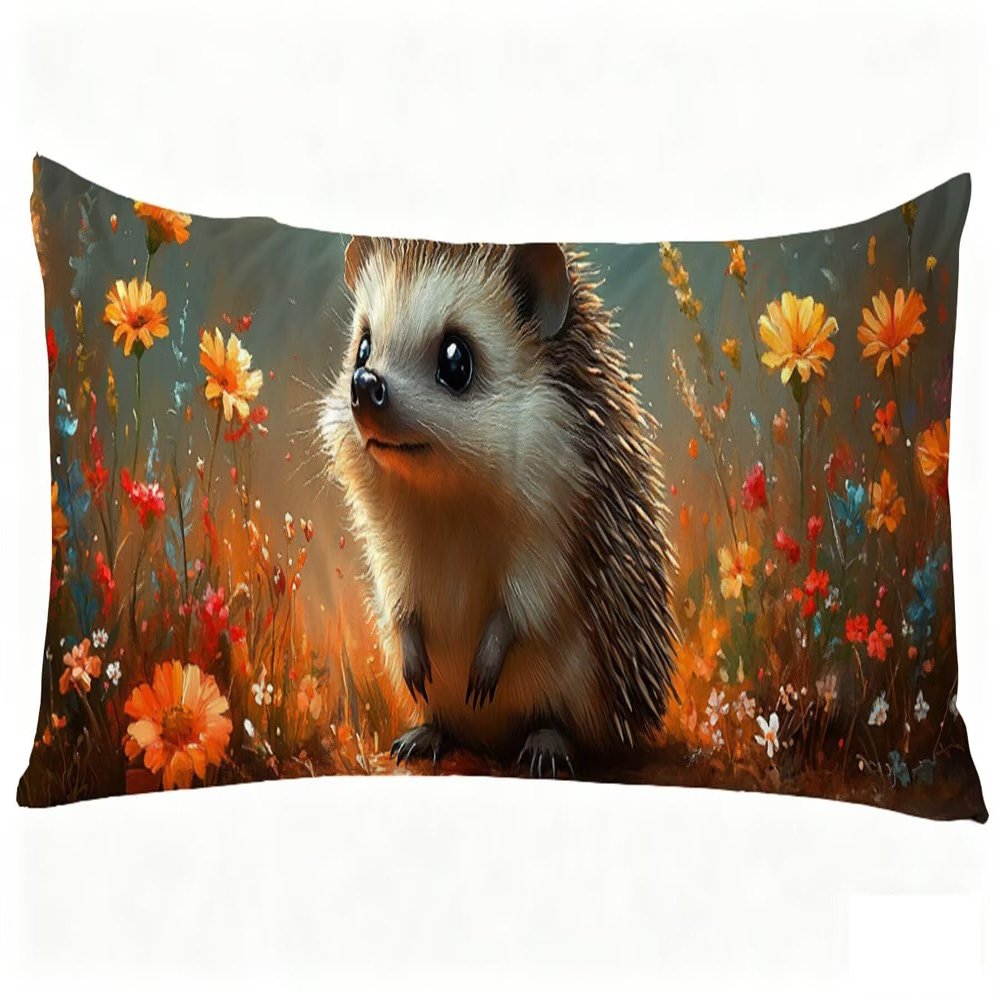 Long Body Pillow for Adults 20x59 Inch, Flower Bed Pillows Hedgehog Double Sided Print Linen Throw Pillows Covers, for Side Sleeping Pregnant Pillow with Zipper for Home Bed Living Room Decor J0-149