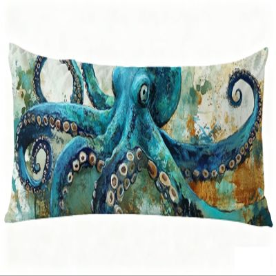 Long Body Pillow for Adults 16x47 Inch, Teal Bed Pillows Octopus Double Sided Print Linen Throw Pillows Covers, for Side Sleeping Pregnant Pillow with Zipper for Home Bed Living Room Decor J0-119
