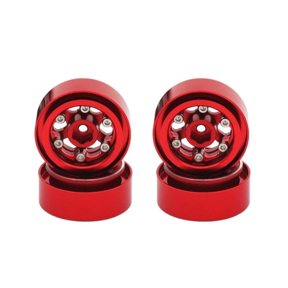 1.0 Inch Beadlock Wheel Rim Deep Dish Stamped Metal Hub Compatible with 1/18 1/24 RC Crawler Car SCX24 AX24 Universal Fit Aftermarket Replacement(Red)