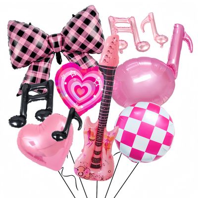 10Pcs Music Note Balloons Music Party Decoration for Kpop Demon Girl Group Huntors Taylr Singer Birthday Decor/Disco Bow Heart/Rock Pop Concert Birthday Decor for Singer Fans Stage Decor(Pink)