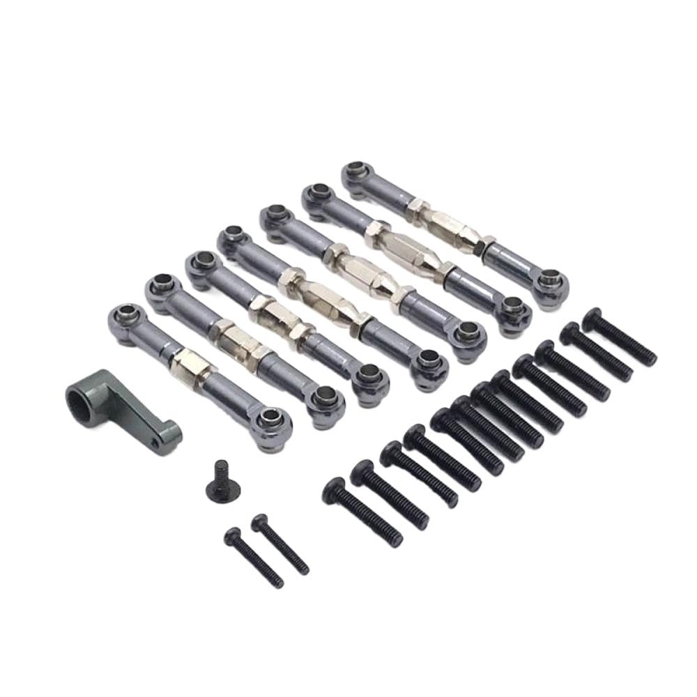 144002 144001 144010 124016 124017 124018 124019 RC Car Steering Linkage Set Metal Servo Arms and Tie Rods Compatible with Various RC Models(Gray)