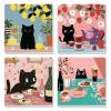 4 Pack Paint by Numbers Kit for Kids Beginner with Wooden Frame, Funny Black Cat, Paint by Numbers Kit for Adults, Black Cat Birthday Cakes And Flower, DIY Painting Kits for Home Wall Decor 8x8 inch view 1