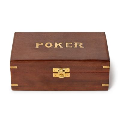 Two's Company Turf Club Poker Set in Hand-Crafted Wood Box,7.5-Inch, Brown