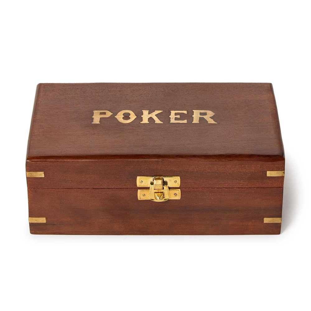 Two's Company Turf Club Poker Set in Hand-Crafted Wood Box,7.5-Inch, Brown