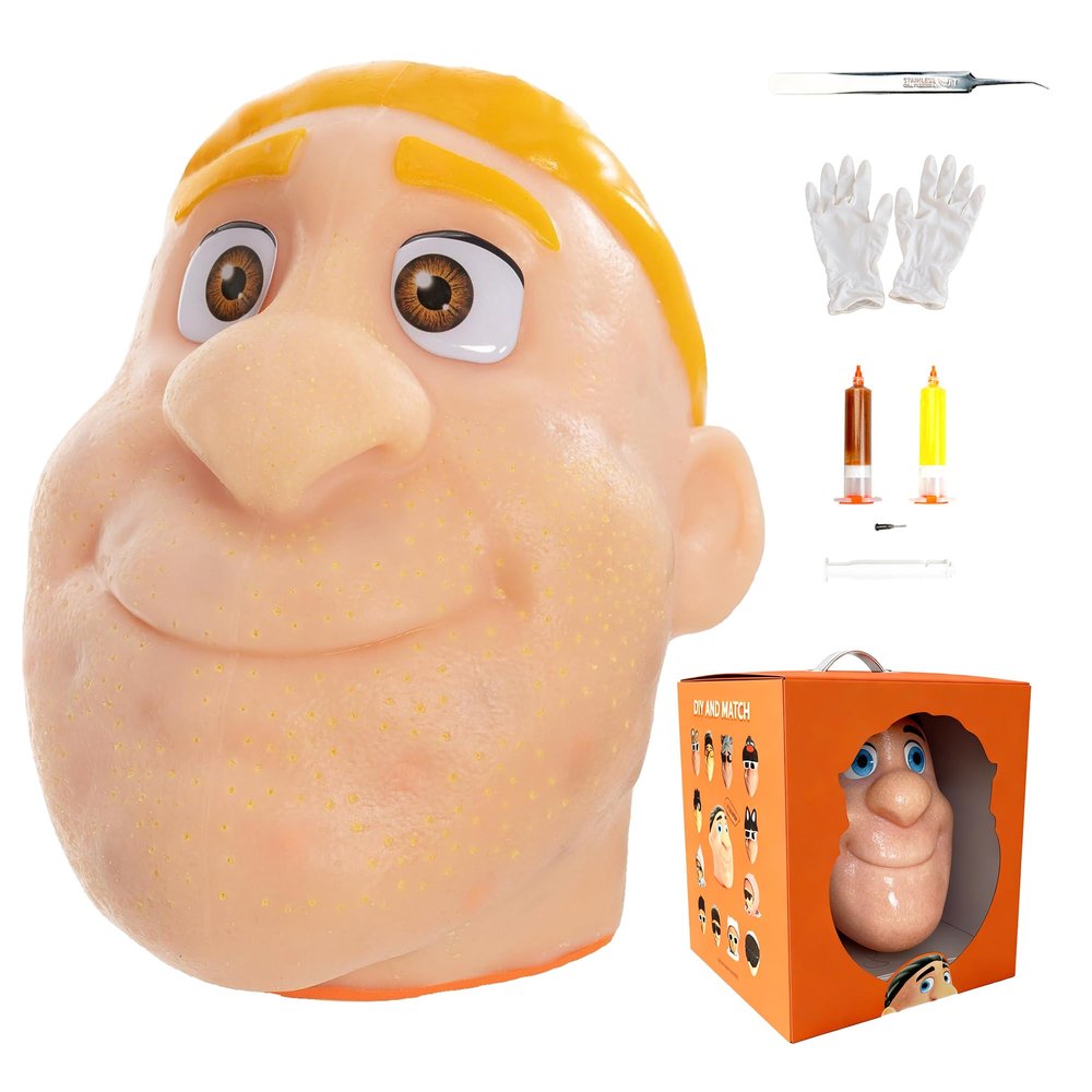 2026 Premium Pack Refillable Pimple Popping Toy Big Head Squeeze Toy for Stress & Anxiety Relief, Realistic Pus Burst Fidget Toy, Funny Gag Gift for Adults,Yellow Hair