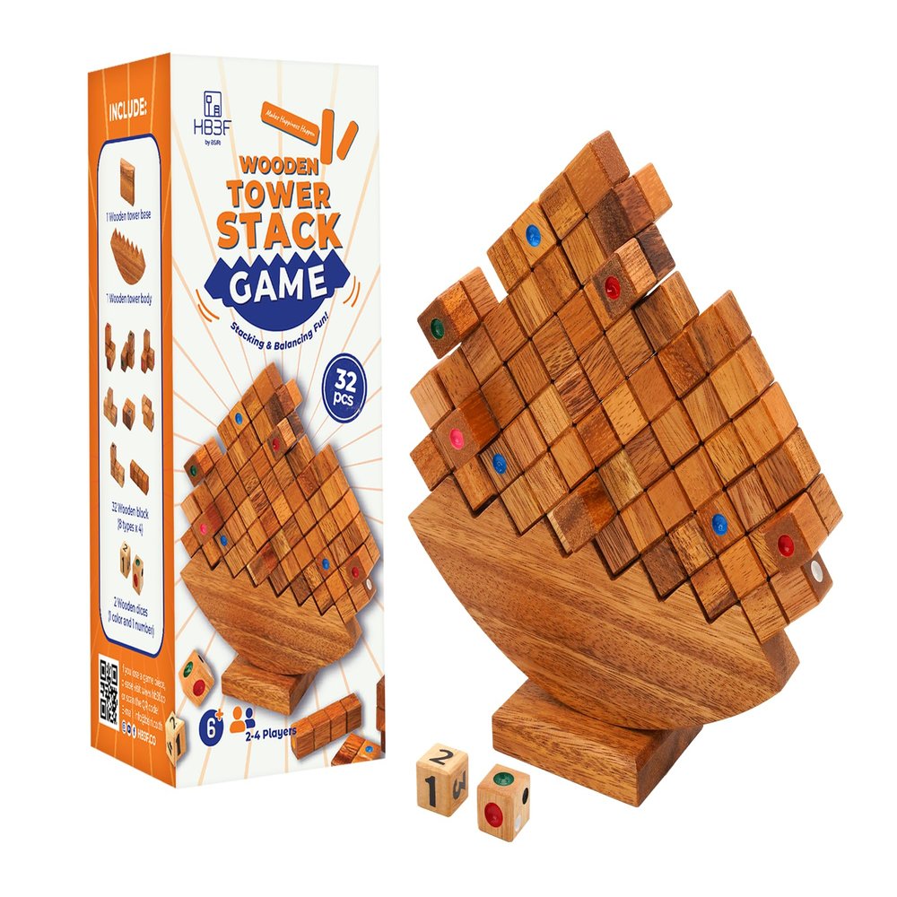 BSIRI Wooden Balance Stacking Tower - Game for Teen & Adults Stacker Blocks Table Games for Family Night Fun Balancing Stack Toys for Gifts