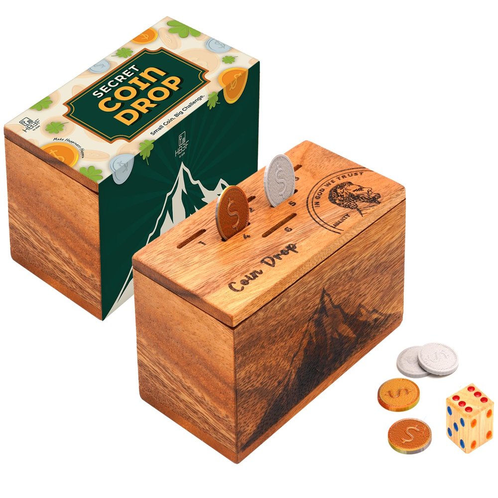 BSIRI Wooden Coin Drop  Dice Game for Adults Teen and Families Wooden Box Tabletop Games for Home Bar and Family Night Wood Rustic Decoration