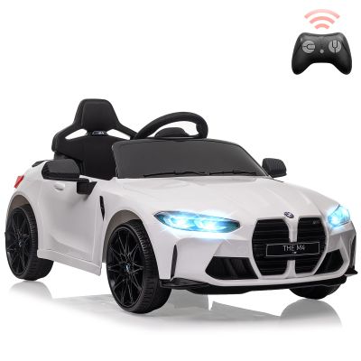 12V Electric Ride On Car w/RC,Licensed by BMW M4 Toddler Electric Vehicle for Toddlers,Power Wheels for Boys Girls, with Suspension System,3 Speeds, Bluetooth, MP3, Double Door, LED Light (White One)