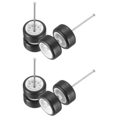 MECCANIXITY 4 Set 1/64 Wheels and Tires Set, Real Riders Rims Includes Axles for RC Diecast Car DIY Model, 10-Spoke White Rims
