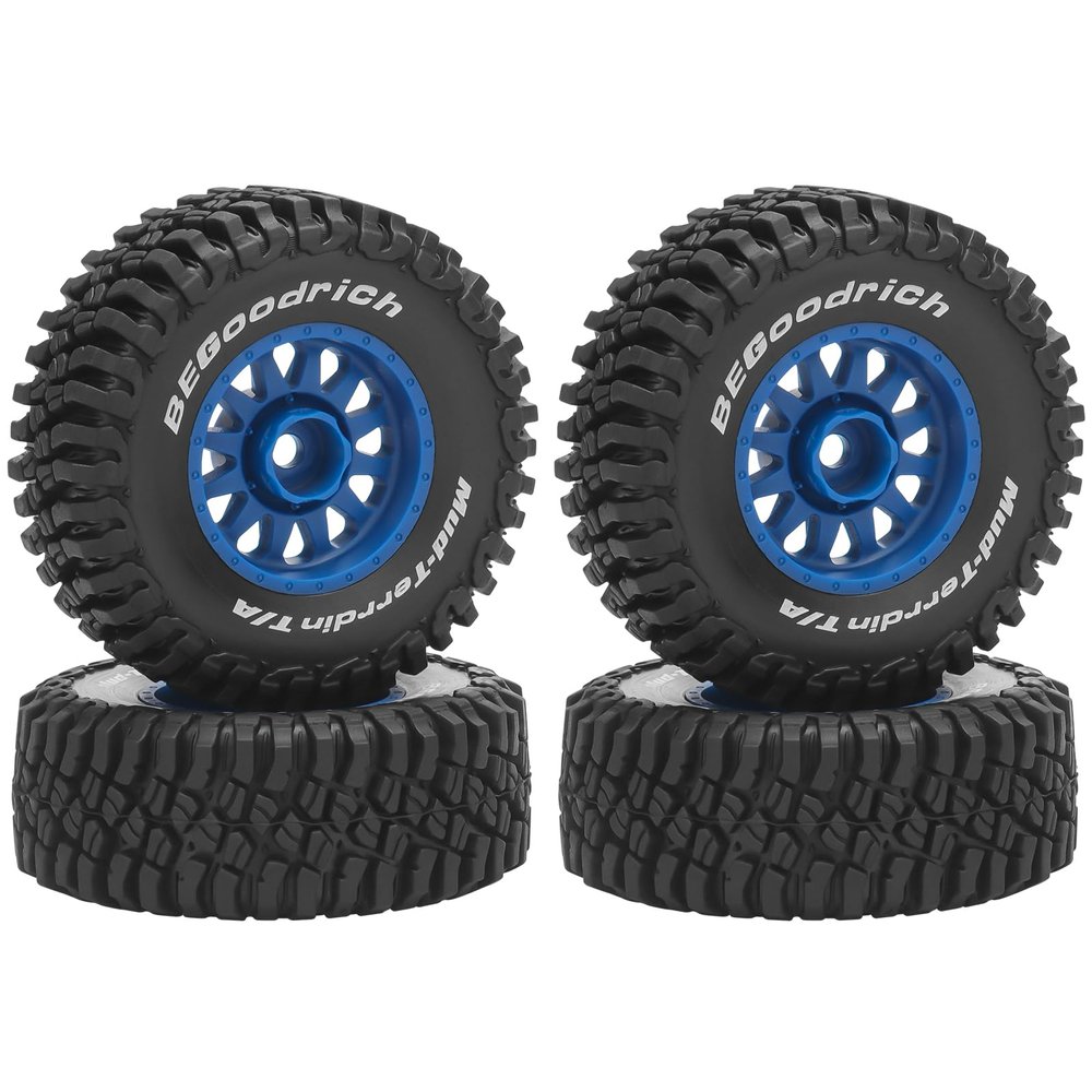 1/16 RC Car Tires and Wheels, daitoku 12mm Hex RC Truck Tires for 1/14 1/16 ARRMA Mojave GROM 223S 4x4 RTR MJX 14211 JJRC Q130c HBX 3100 - (Blue)