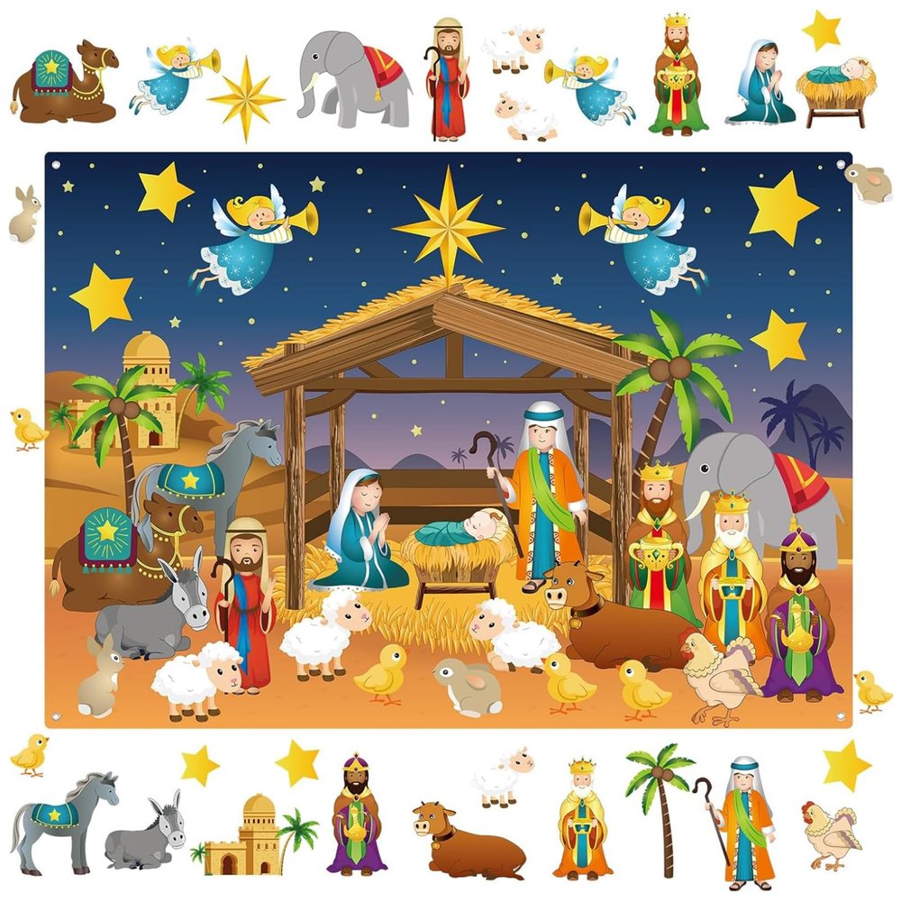 Ngbbby Felt Story Board, Christmas Nnativity Scene Felt Board for Kids, Busy Story Set, Interactive Play Kit for Toddlers