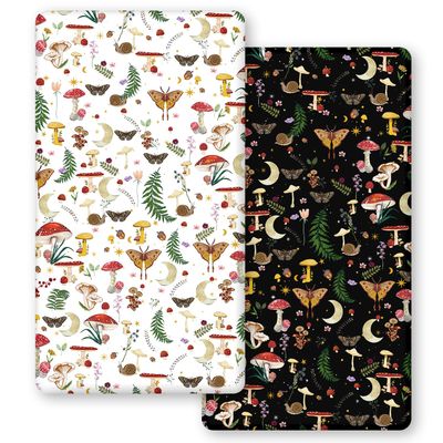 Horaldaily 2 Pack Fitted Crib Sheet for Boys Girls,Soft Breathable Washable Jersey Microfiber Baby Crib Sheet, Fits Standard Size Crib Mattress 28in x 52in, Mushroom Planting Nursery Sheet Black/White