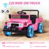 12V Licensed Toyota Ride on Truck, Electric Car Toy w/Parent Remote Control, Truck Bed Storage, Bluetooth Speaker, LED Lights, 3.73 MPH Max Speed, Safety Belt, Suspension, Pink view 2