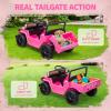 12V Licensed Toyota Ride on Truck, Electric Car Toy w/Parent Remote Control, Truck Bed Storage, Bluetooth Speaker, LED Lights, 3.73 MPH Max Speed, Safety Belt, Suspension, Pink view 4