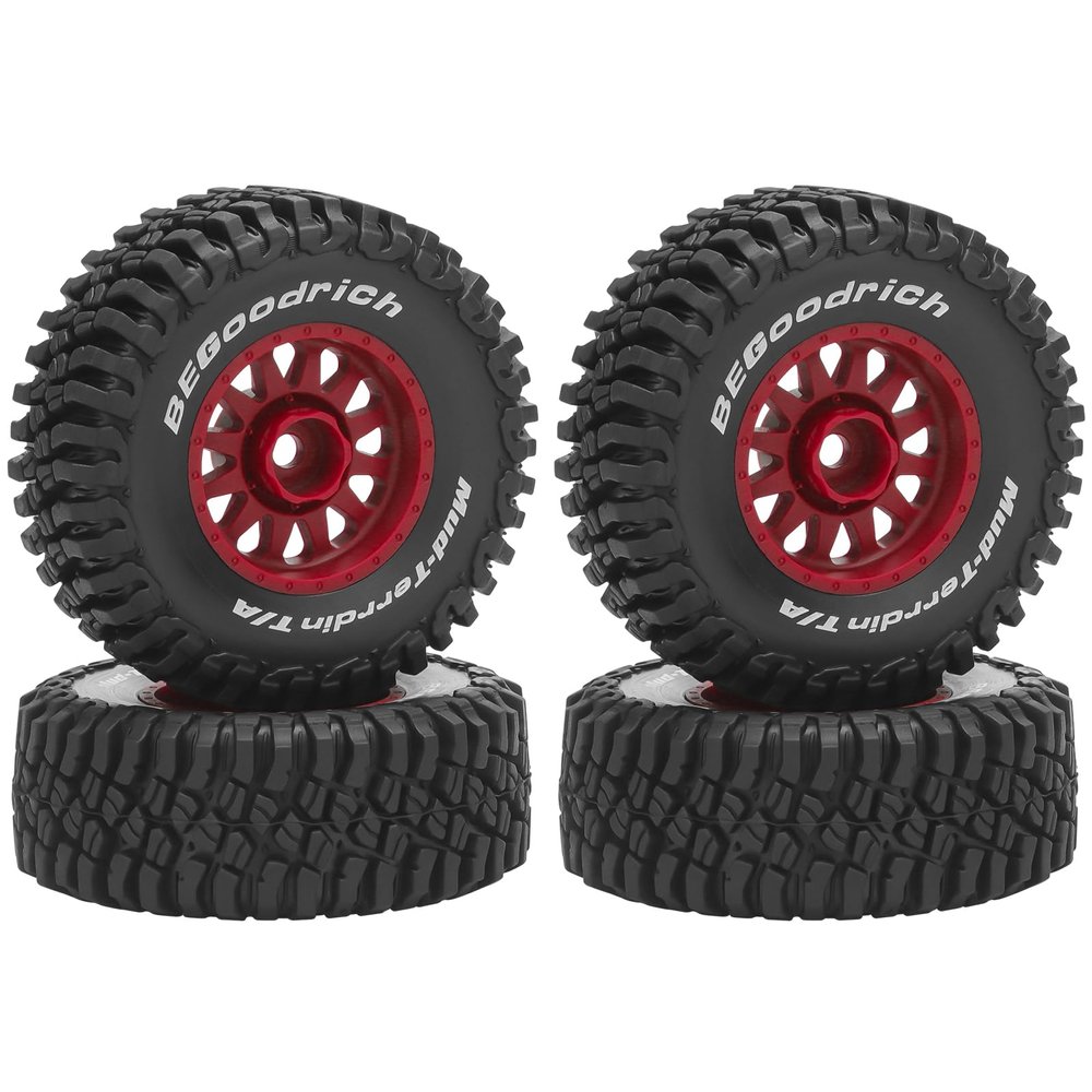 1/16 RC Car Tires and Wheels, daitoku 12mm Hex RC Truck Tires for 1/14 1/16 ARRMA Mojave GROM 223S 4x4 RTR MJX 14211 JJRC Q130c HBX 3100 - (Red)