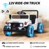 12V Licensed Toyota Ride on Truck, Electric Car Toy w/Parent Remote Control, Truck Bed Storage, Bluetooth Speaker, LED Lights, 3.73 MPH Max Speed, Safety Belt, Suspension, White view 2