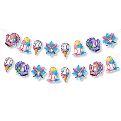 2Pcs Baseball Ice Cream Drip Banner, Pre-Assembled Ice Cream Drip Happy Birthday Baseball Banner Party Decorations, Colorful Hanging Decor for Sports Themed Celebration