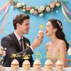 12 Pcs Bridal Shower Cupcake Toppers Gold Glitter Heart Diamond Ring Cupcake Picks for Bridal Shower Wedding Engagement Party Cupcake Decoration Supplies view 3