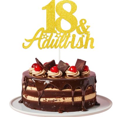 18th Birthday Cake Topper Gold Glitter Happy 18th Birthday Decorations 18 & Adultish Cake Topper Funny Gifts for 18 Years Old Girls Boys