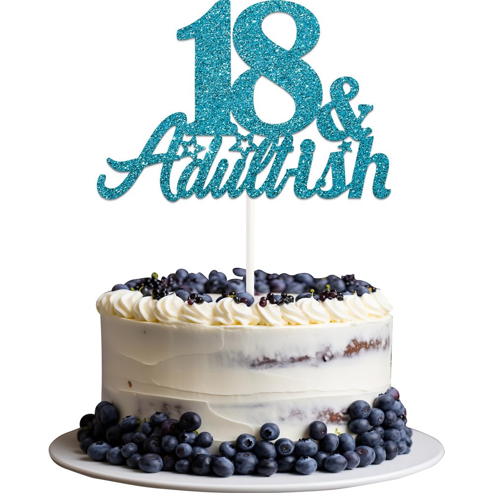 18th Birthday Cake Topper Blue Glitter Happy 18th Birthday Decorations 18 & Adultish Cake Topper Funny Gifts for 18 Years Old Girls Boys