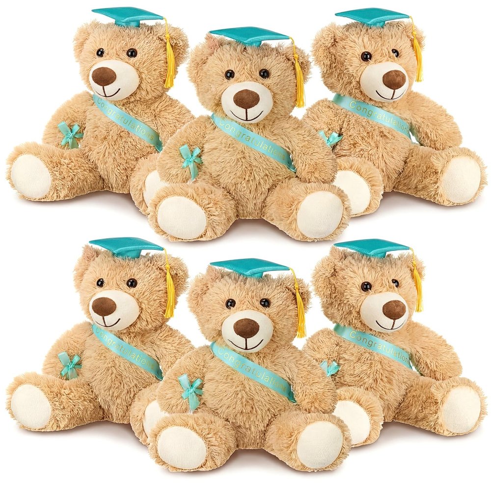 Aoriher 6 Pcs Class of 2026 Gifts Graduation Teddy Bears, 14 Inch Khaki Cute Soft Plush Stuffed Bears Animals with Cap, Diploma, Congratulations Sash, End of Year Gift for Kids Girl Boy Adult(Green)