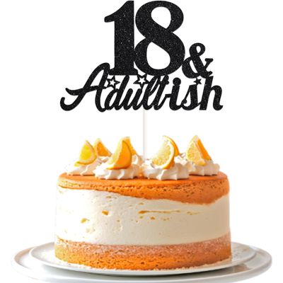 18th Birthday Cake Topper Black Glitter Happy 18th Birthday Decorations 18 & Adultish Cake Topper Funny Gifts for 18 Years Old Girls Boys