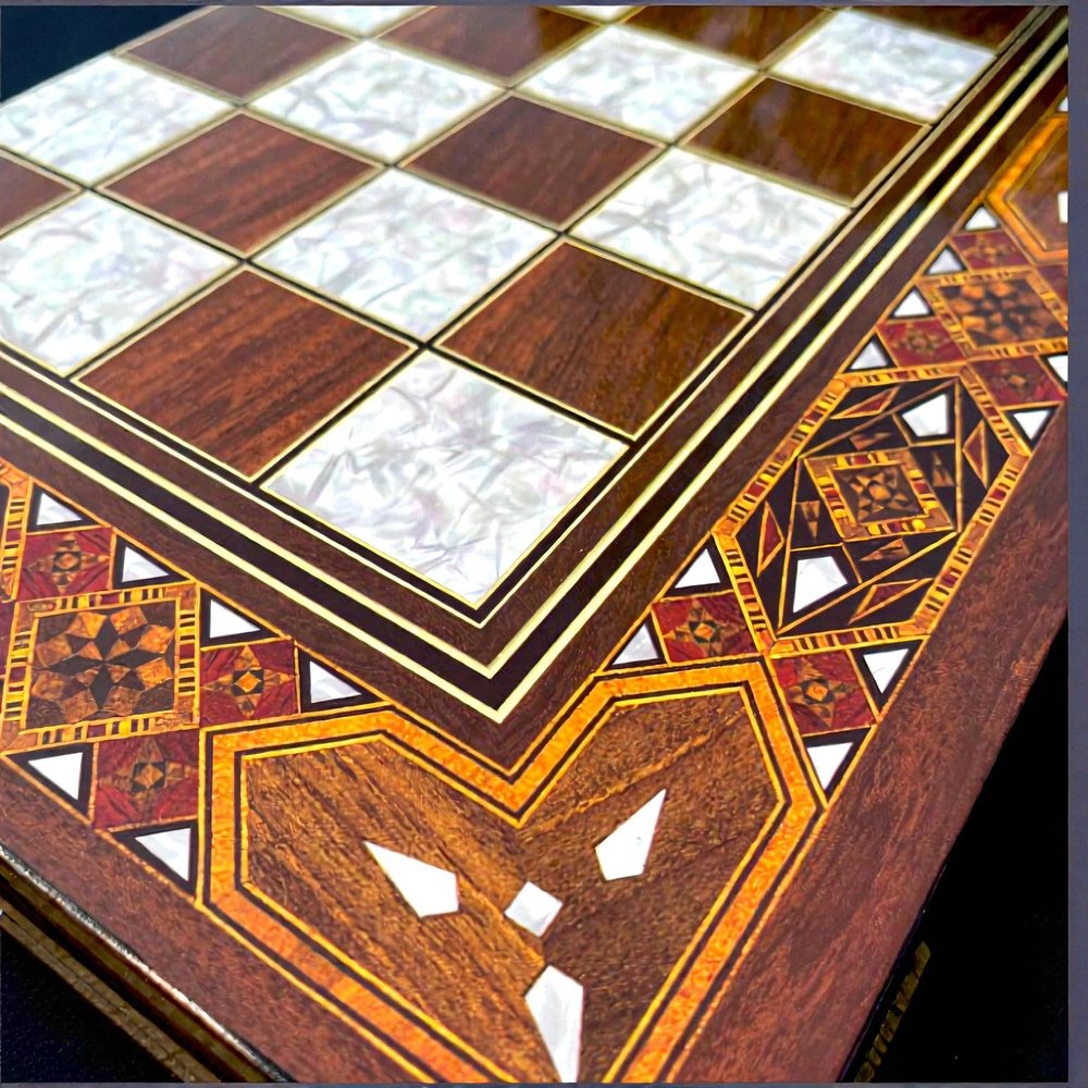 19.7" Handmade Wooden Backgammon Board | Antique Inlaid Design | 3-in-1 Backgammon, Chess & Checkers | Luxury Gift for Father or Husband
