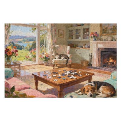 1000 Piece Jigsaw Puzzle for Adults, Cottage Dog Scene, Fun and Challenging Family Puzzle for Teens and Adults, Home Decoration, 30x20 in
