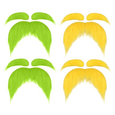 LOGOFUN 4pcs Self Adhesive Fake Mustache and Eyebrows Set for Cosplay Costume Halloween Party Supplies