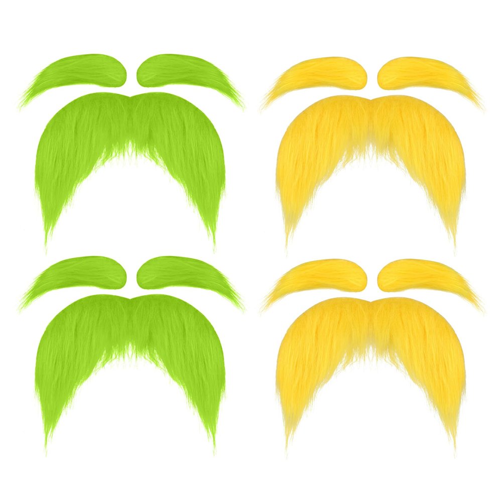 LOGOFUN 4pcs Self Adhesive Fake Mustache and Eyebrows Set for Cosplay Costume Halloween Party Supplies