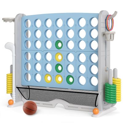 KOTEK Giant 4-in-a-Row Game, Height Adjustable Jumbo 4-to-Score Yard Game with Ring Toss, Basketball, Golf, Mesh Pocket & Cup Holders, Indoor Outdoor Connect Games for Kids, Adults & Family Party
