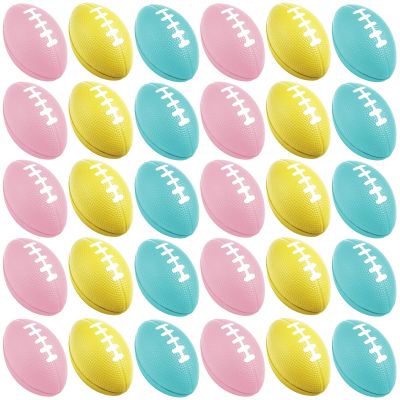 Blulu 30 Pack Mini Footballs Bulk 2.17" Party Favor Foam Balls Small Stress Sports Ball Mini Football for Cartoon Birthday Homecoming Game School Reward Party Gift Goodie Bags (Green ,Yellow ,Pink)