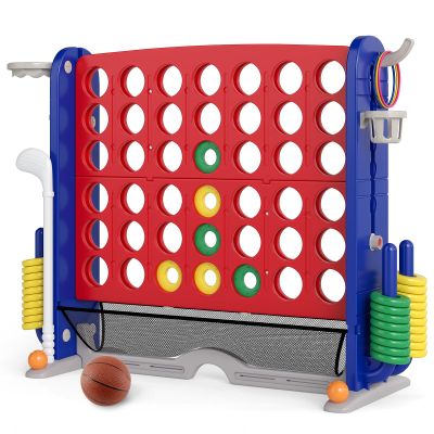 KOTEK Giant 4-in-a-Row Game, Height Adjustable Jumbo 4-to-Score Yard Game with Ring Toss, Basketball, Golf, Mesh Pocket & Cup Holders, Indoor Outdoor Connect Games for Kids, Adults & Family Party