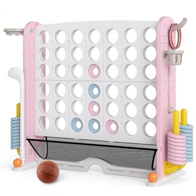 KOTEK Giant 4-in-a-Row Game, Height Adjustable Jumbo 4-to-Score Yard Game with Ring Toss, Basketball, Golf, Mesh Pocket & Cup Holders, Indoor Outdoor Connect Games for Kids, Adults & Family Party