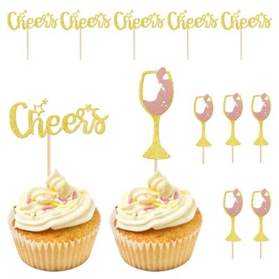 12 Pcs Cheers and Beer Cupcake Toppers Rose Gold Glitter Beer Mug Bottle Cupcake Picks for Birthday Cheers Men's and Women's Gathering Party Decorations Supplies