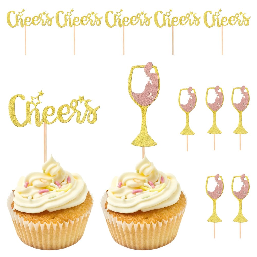 12 Pcs Cheers and Beer Cupcake Toppers Rose Gold Glitter Beer Mug Bottle Cupcake Picks for Birthday Cheers Men's and Women's Gathering Party Decorations Supplies